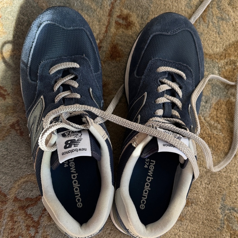 New Balance Unisex Navy and White Retro classic 574 Sneakers - Picture 14 of 16